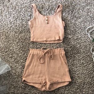 Shein tan crop top shorts set (size S)